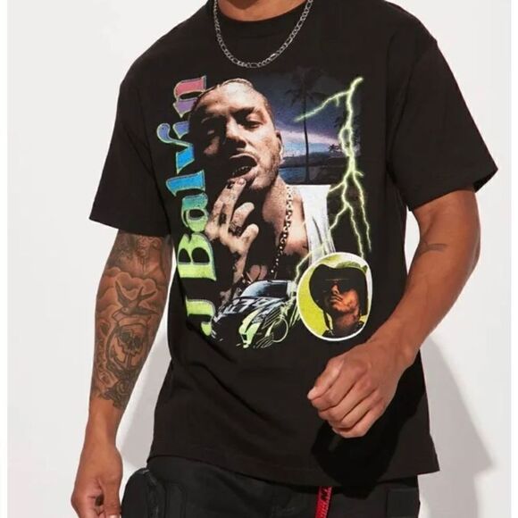 J Balvin Retro 90's Inspired Tshirt Black Sz Large Men - Picture 1 of 2